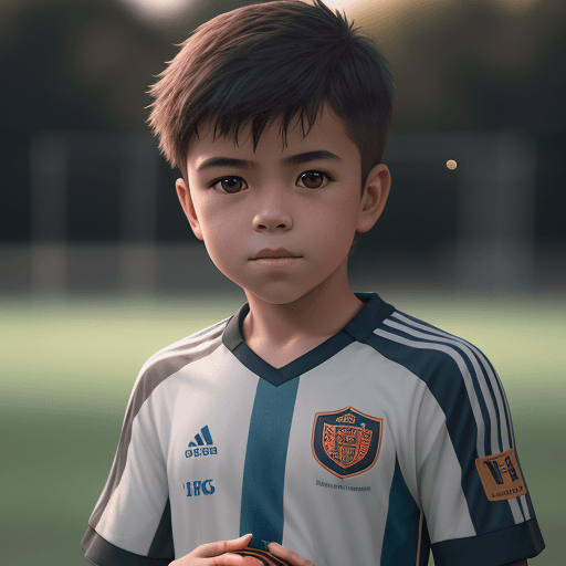 AI generated: boy playing soccer, portrait style on Leica Camera Photo  with camera depth of field  and bokeh and ...
