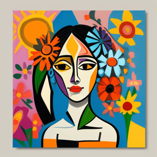 AI generated: commercial illustration of a woman dressed in flowers with flowers in her hair, in the style of cubi...