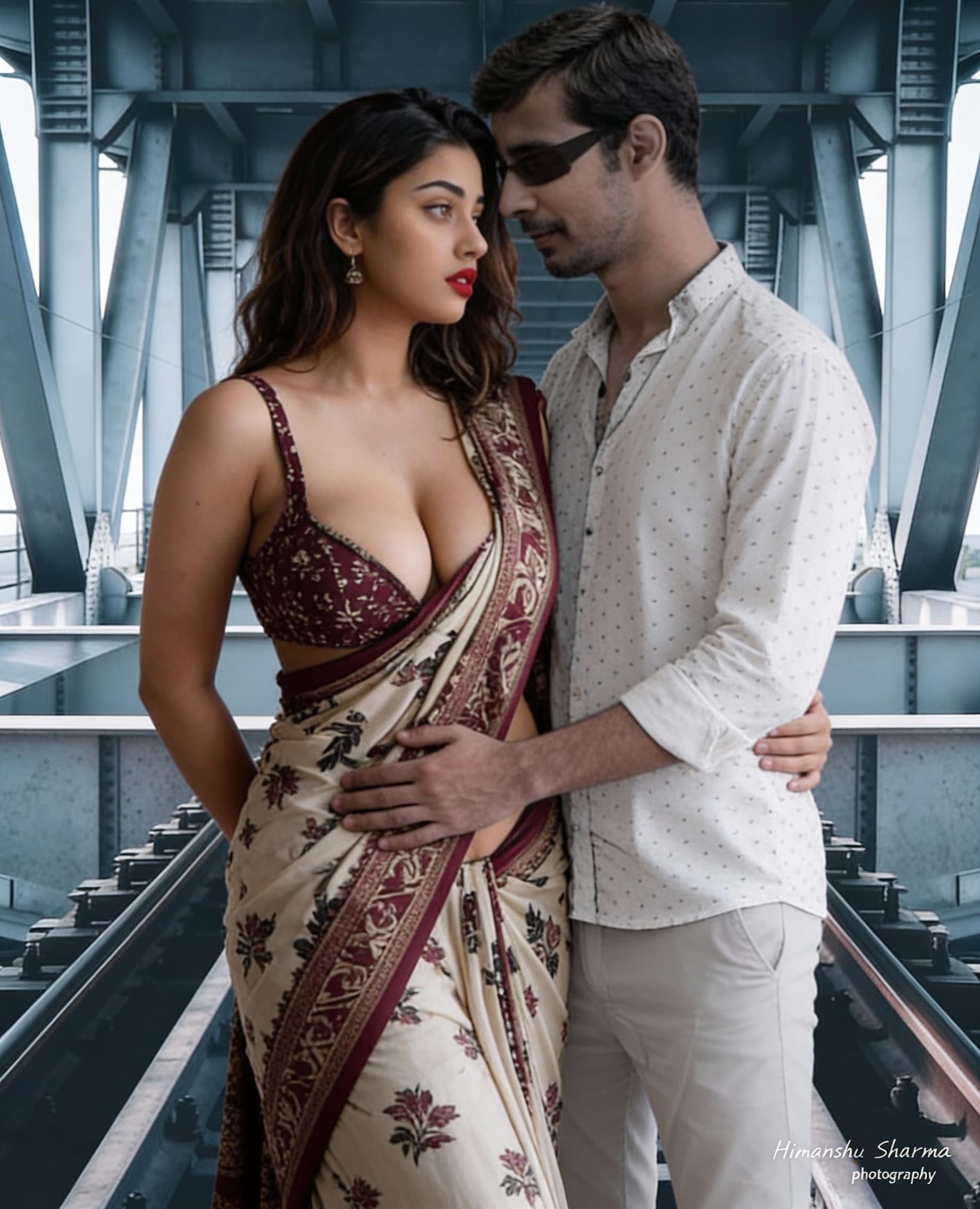 AI generated: Sexy and romantic couple full body cover and little bit red lips A romantic young couple standing cl...