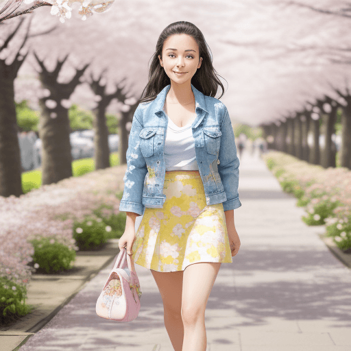 AI generated: a full-body image photography of a beautiful stylist  girl wearing a white t-shirt, blue denim jacke...
