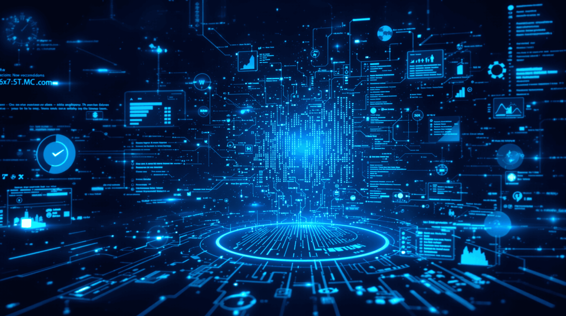 AI generated: A futuristic digital illustration of data and interconnectivity, featuring a large, glowing blue dat...