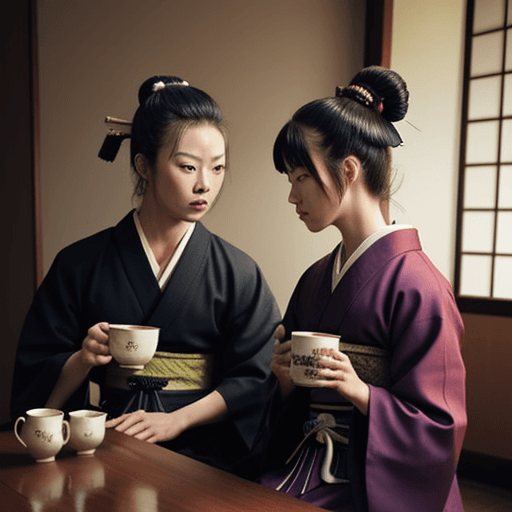 AI generated: Two samurai drinking tea