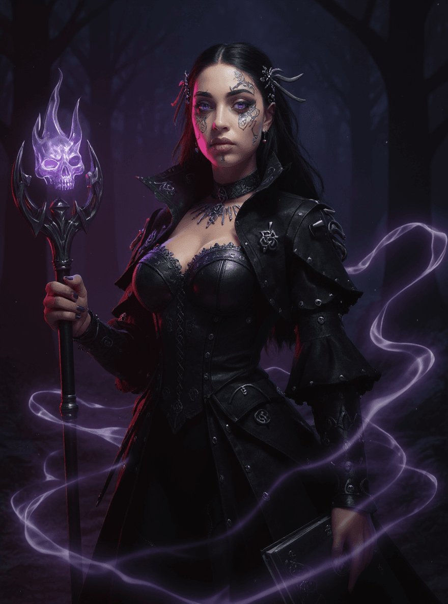 AI generated: An ultra-realistic, full-body portrait of a captivating gothic witch woman, radiating dark knowledge...