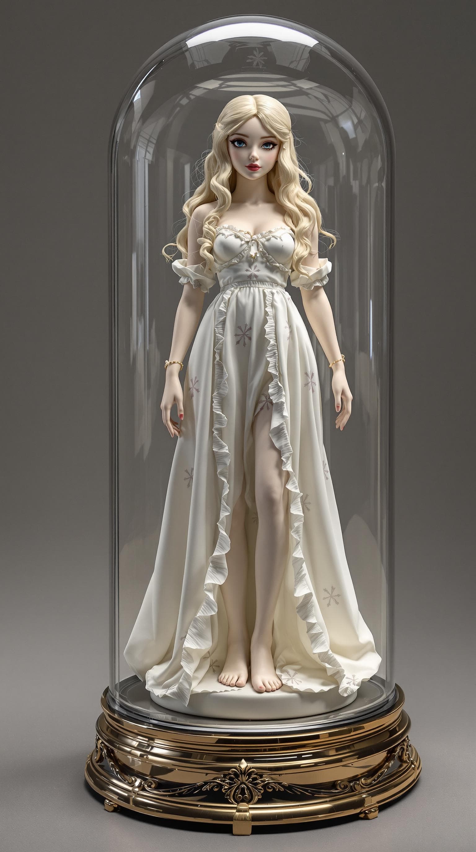 AI generated: professional photo of the most beautiful porcelain figurine girl in the world, (age 13), standing on...