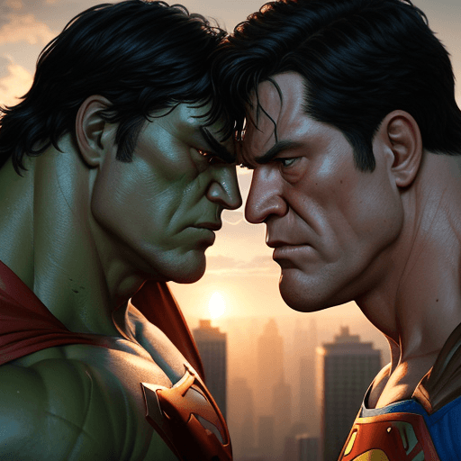 AI generated: Photo of a ultra realistic superman and hulk combination, dramatic light, pale sunrise, cinematic li...