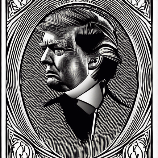 AI generated: clean simple line art of President Donald Trump in the oval office. no background. well composed, cl...