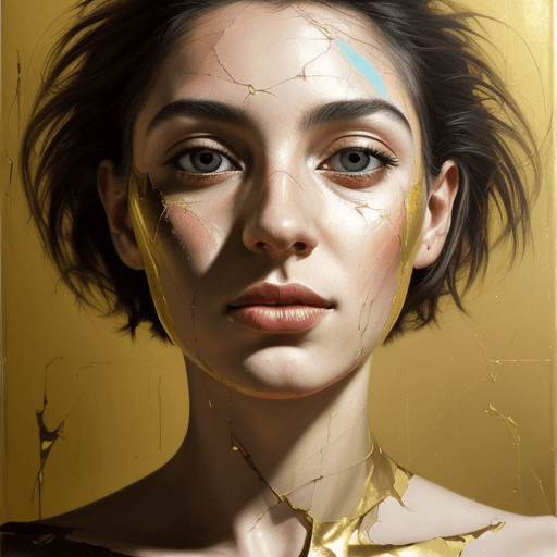 AI generated: an painting on the canvas of a woman in gold and colorful tones, in the style of martin ansin, crack...