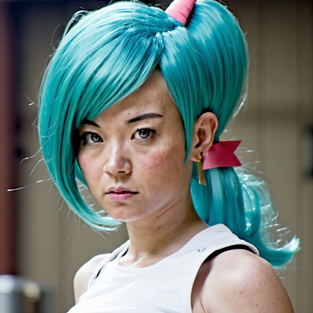 AI generated: generate bulma form dragon ball z like a real life person