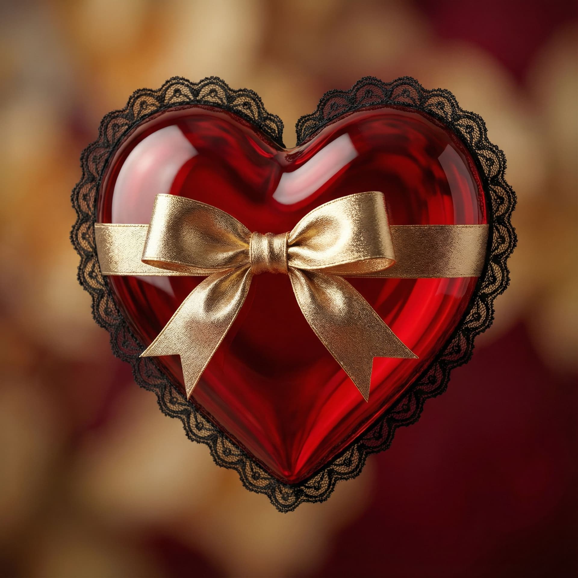 AI generated: A striking, highly detailed acrylic red heart with a glossy, reflective surface that catches soft am...