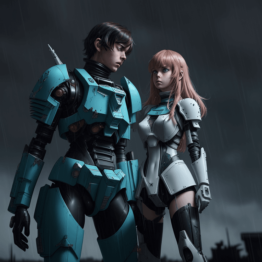 AI generated: <lora:Valerian&Laureline-comic-style:0.5>| girl wearing gundam armor| battle damaged armor| its a da...