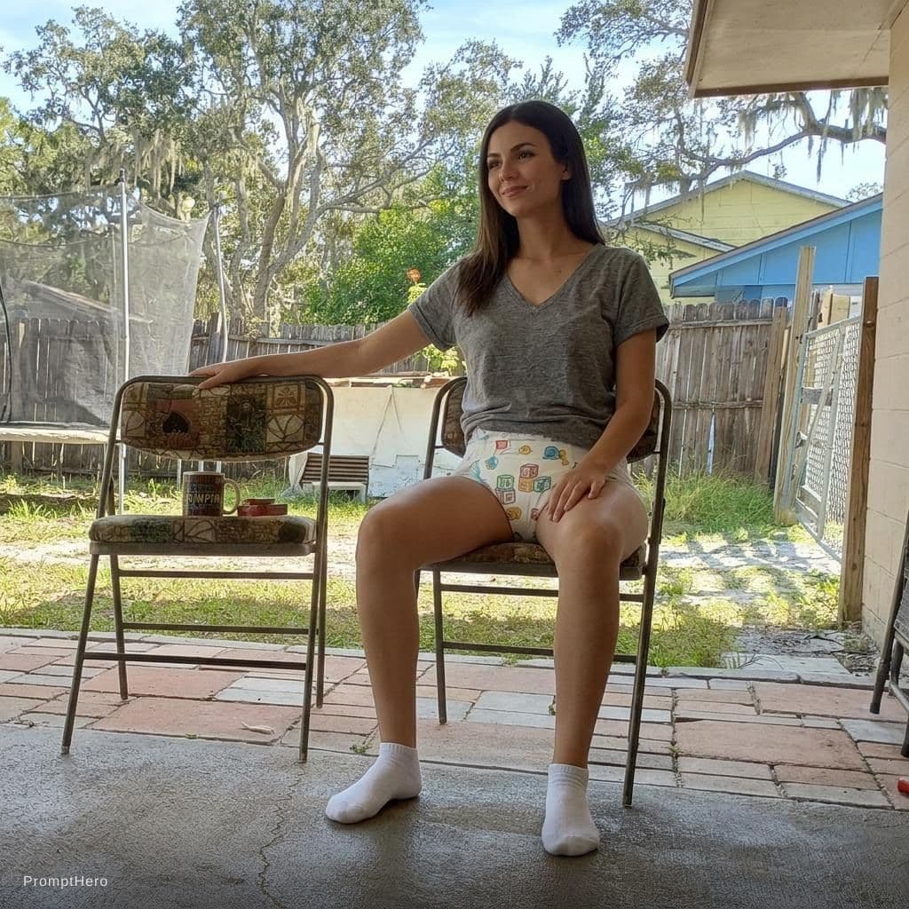 AI generated: Victoria justice abdl wearing bambino abc diapers no shoes or pant . Ankle socks 