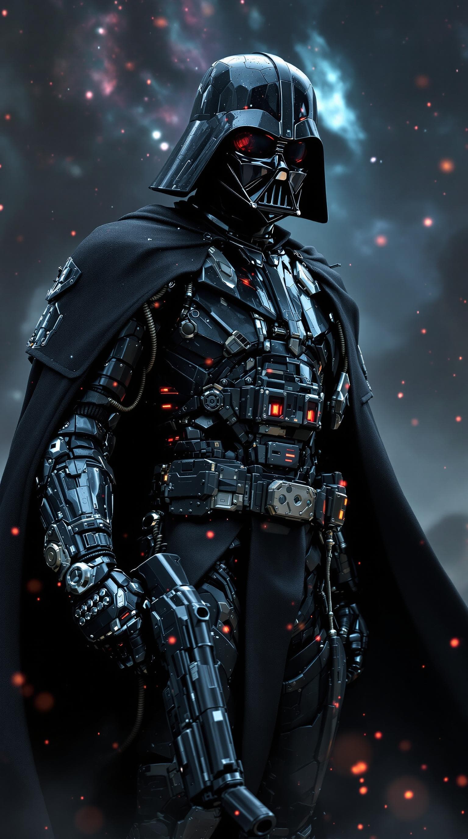 AI generated: A highly stylized photorealistic cinematic marvel and fantasy film wonder of Dark Vader as a live ac...