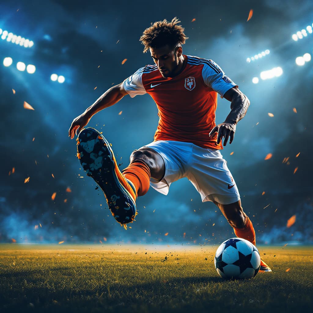AI generated: football player in 90th minutes in chill vibe in a counterattack
