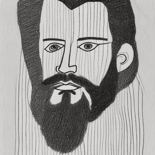 AI generated: A drawing of a man with long hair and beard in continuous one-line drawing, figure outline only, sin...