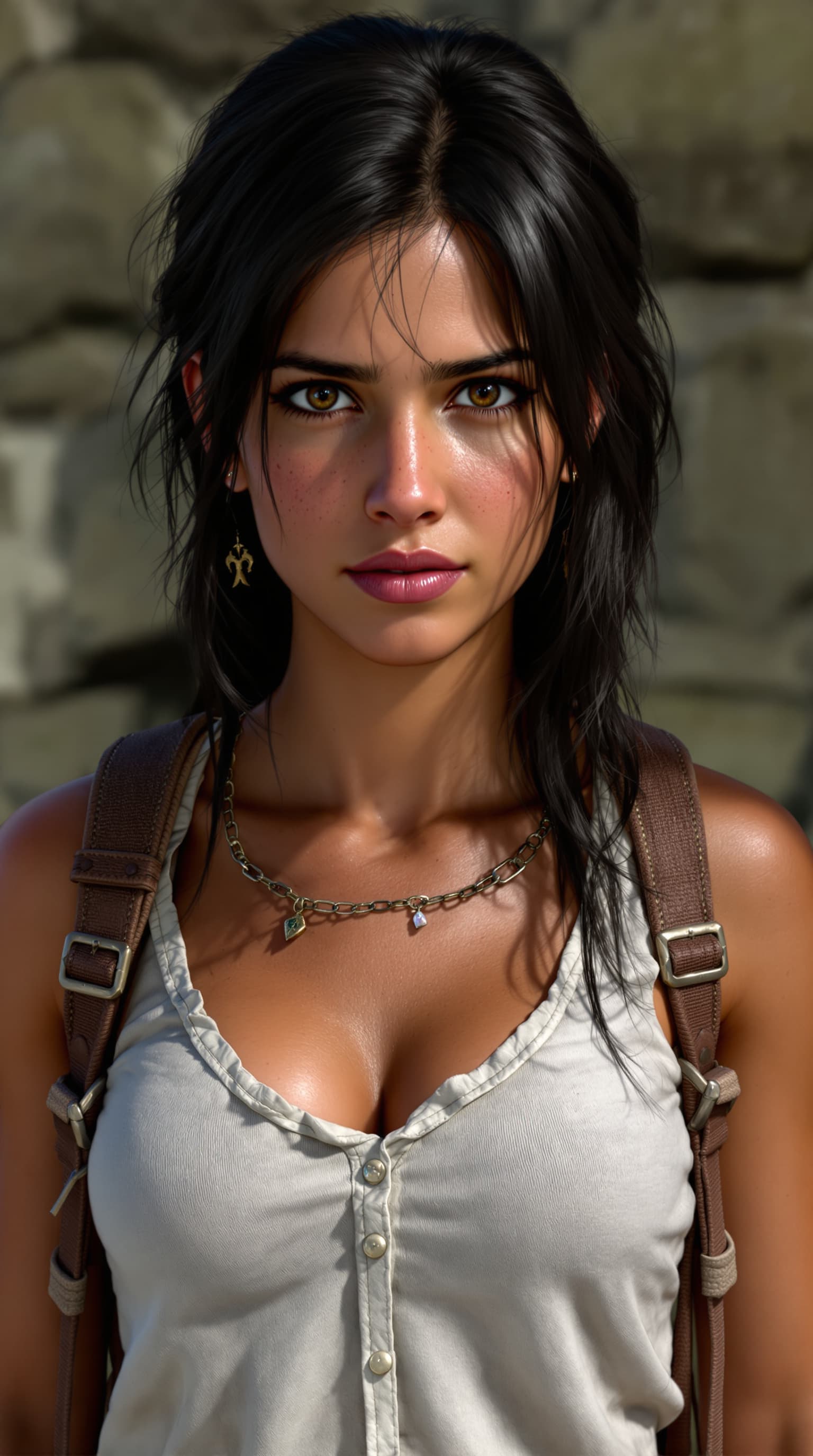 AI generated: A hyper-realistic depiction of twelve old Chloe Frazer Uncharted: The Lost Legacy


