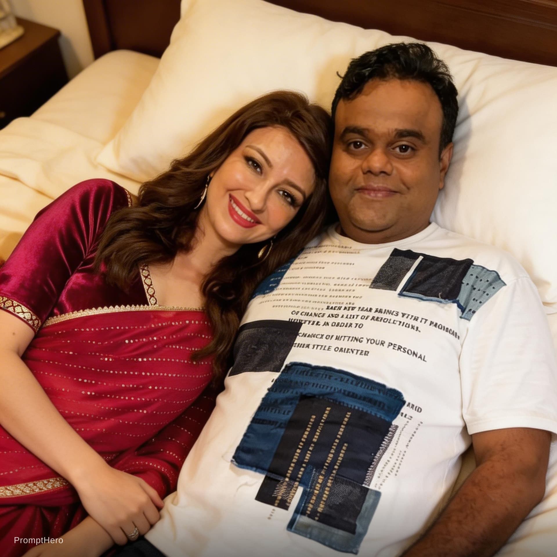 AI generated: Laying in bed on each other’s 