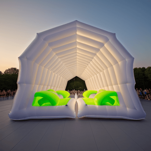 AI generated: high resolution, 8k, inflatable pavillion architecture, trendy, modern, futuristic, dj party under p...