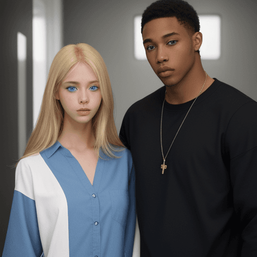 AI generated: blond and blue eyed female with a black male