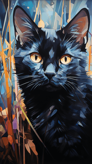 AI generated: An elegant blue colored cat, Candid Shot, impressionist art, Robert Delaunay, solitude, award, a bea...