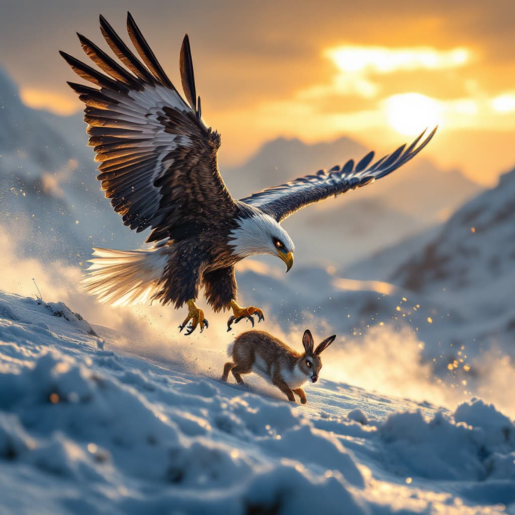 AI generated: A majestic eagle with sharp, piercing eyes and fully extended wings, swooping down with incredible s...