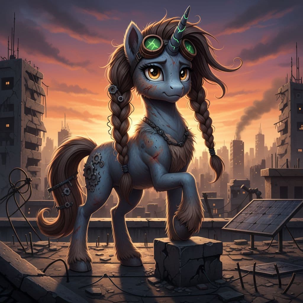 AI generated: masterpiece, score_9, score_8_up, score_7_up, score_6_up, anatomically correct, ((solo, Madmax_(mlp,...