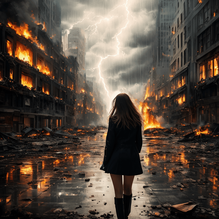 AI generated:  mj, wide view, beautiful 17yo woman seen from behind, silky black windswept hair, walking in a deva...