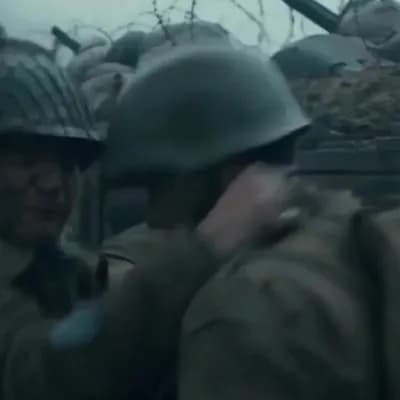 AI generated video: Epic cinematic teaser of a World War II film about the Normandy D-Day landing. The camera changes sh...