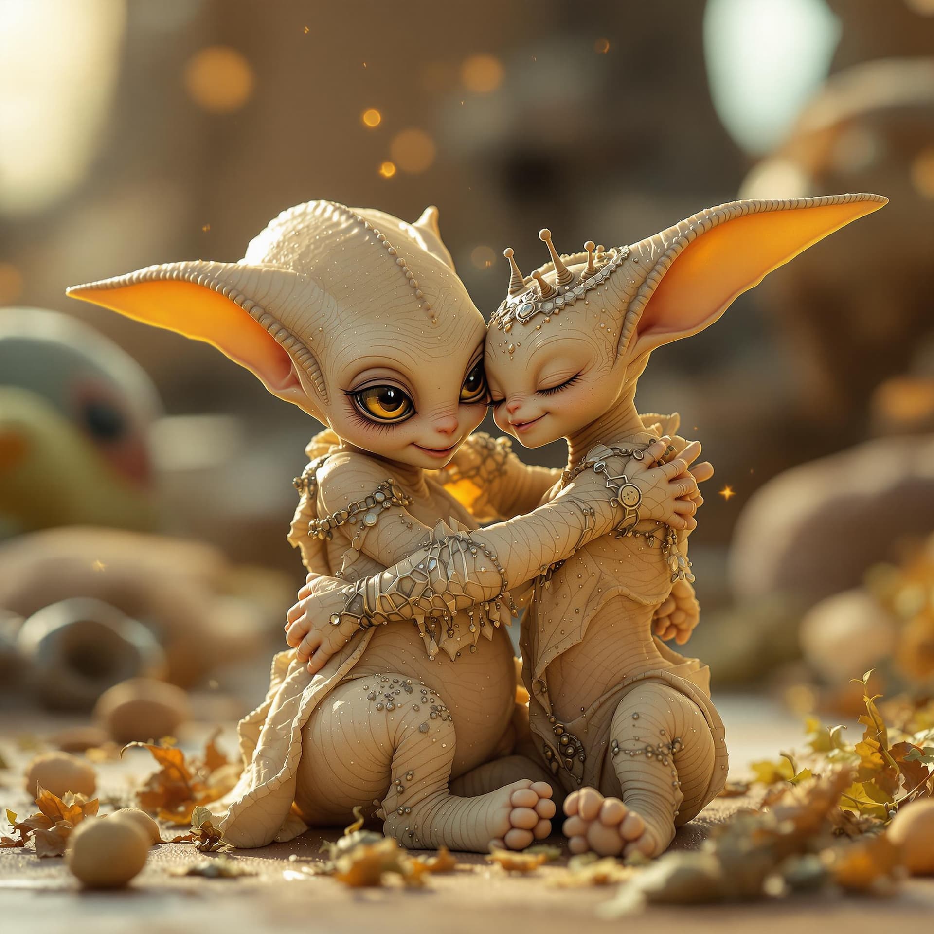AI generated: a beautiful and cute alien  babie , hugging and playing the scene is very charming,and full of happy...