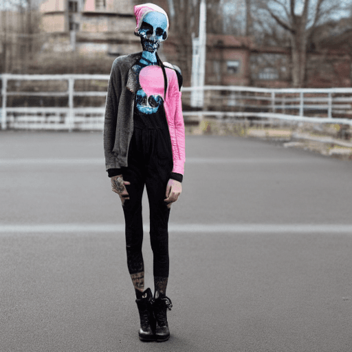AI generated: Young, very thin, pale girl, toned up of light way, fighter, tattooed, very beautiful, of yellow lum...