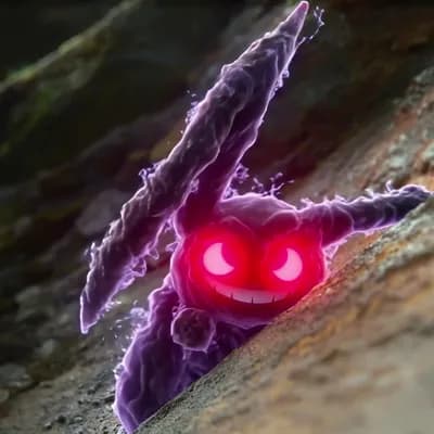 AI generated video: The smoke that forms his body moves as the camera approaches his eyes while they turn more red until...