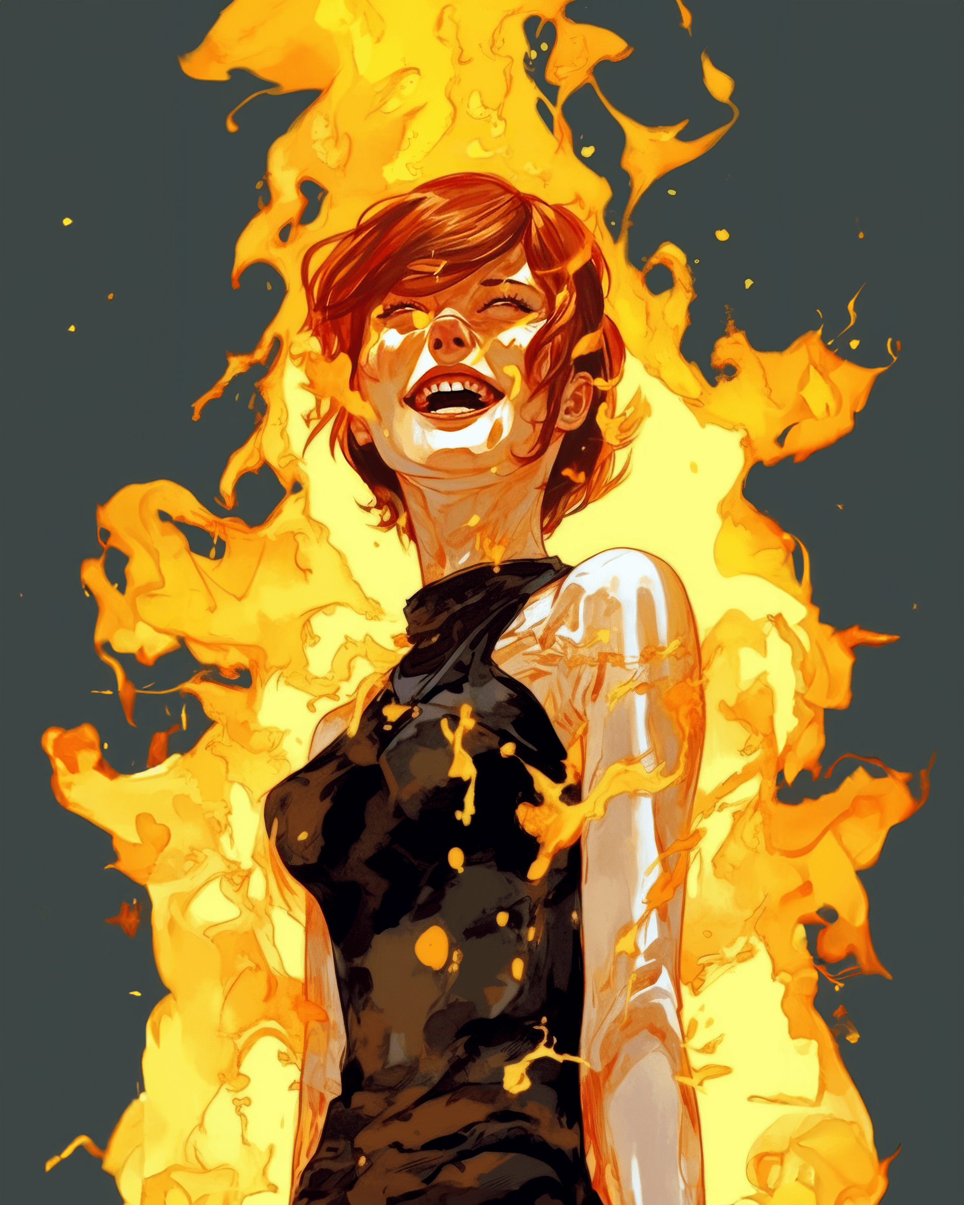 AI generated: a woman made out of flaming clothing, in the style of uncanny valley realism, photocollage, unapolog...