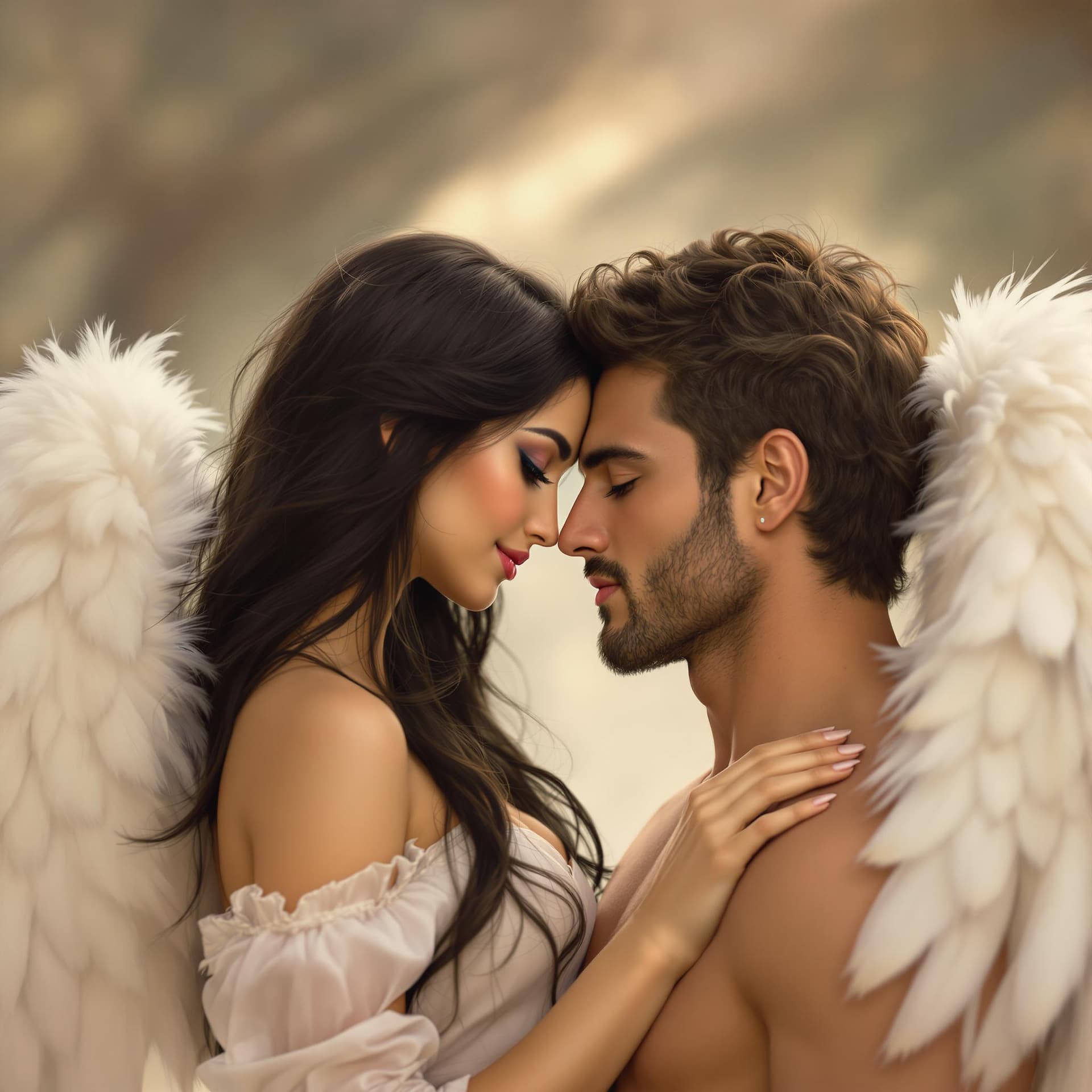 AI generated: The Photo depicts a romantic scene between two figures who exude a dreamy, ethereal quality. 

- **C...