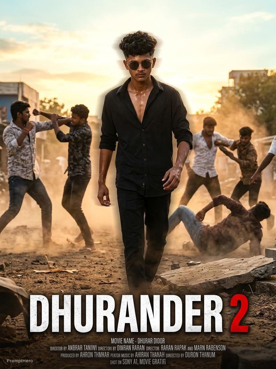 AI generated: add this photo DHURANDER 2movie fighting walking motion
