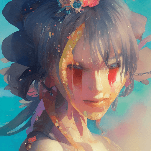 AI generated: Beautiful anime watercolor painting of summerpunk lady. summer chill day, paint dripping by tim okam...
