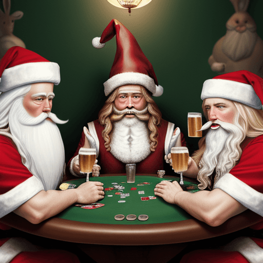 AI generated: Photo of a divine render
 of Jesus, Santa, Easter Bunny, Donald Trump drinking beer playing poker