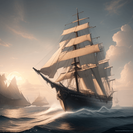 AI generated: Photo of a ultra realistic sailing ship, dramatic light, pale sunrise, cinematic lighting, battered,...