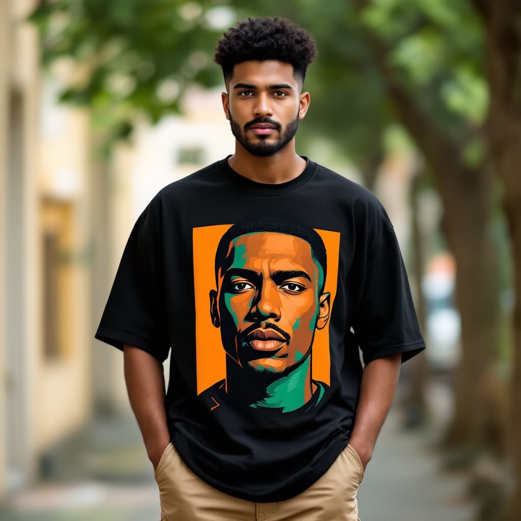 AI generated: A young man of South Asian descent stands outdoors in a relaxed posture, hands tucked into the deep ...
