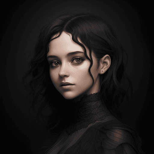AI generated: a young lady, in the style of texture-rich layers, dark black and light black, the pictures generati...