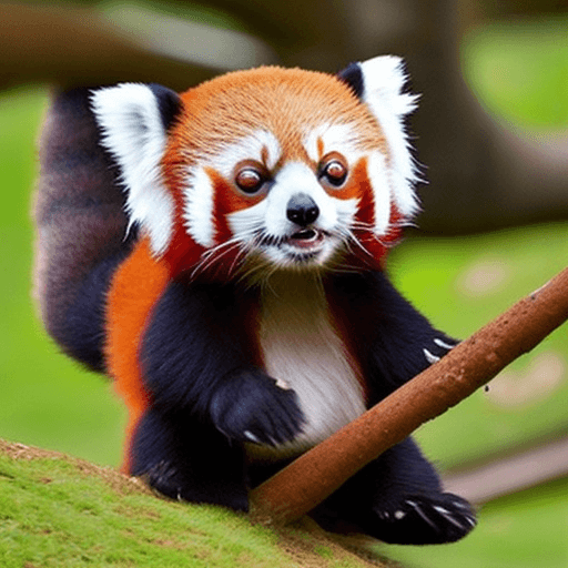 AI generated: red panda, cute appearance, docile character, big eyes, round ears, flat face, thick tail, vivid, fu...