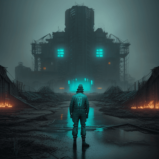 AI generated: a beautiful highly detailed matte painting of stalker standing next to an anomaly in Chernobyl by Jo...