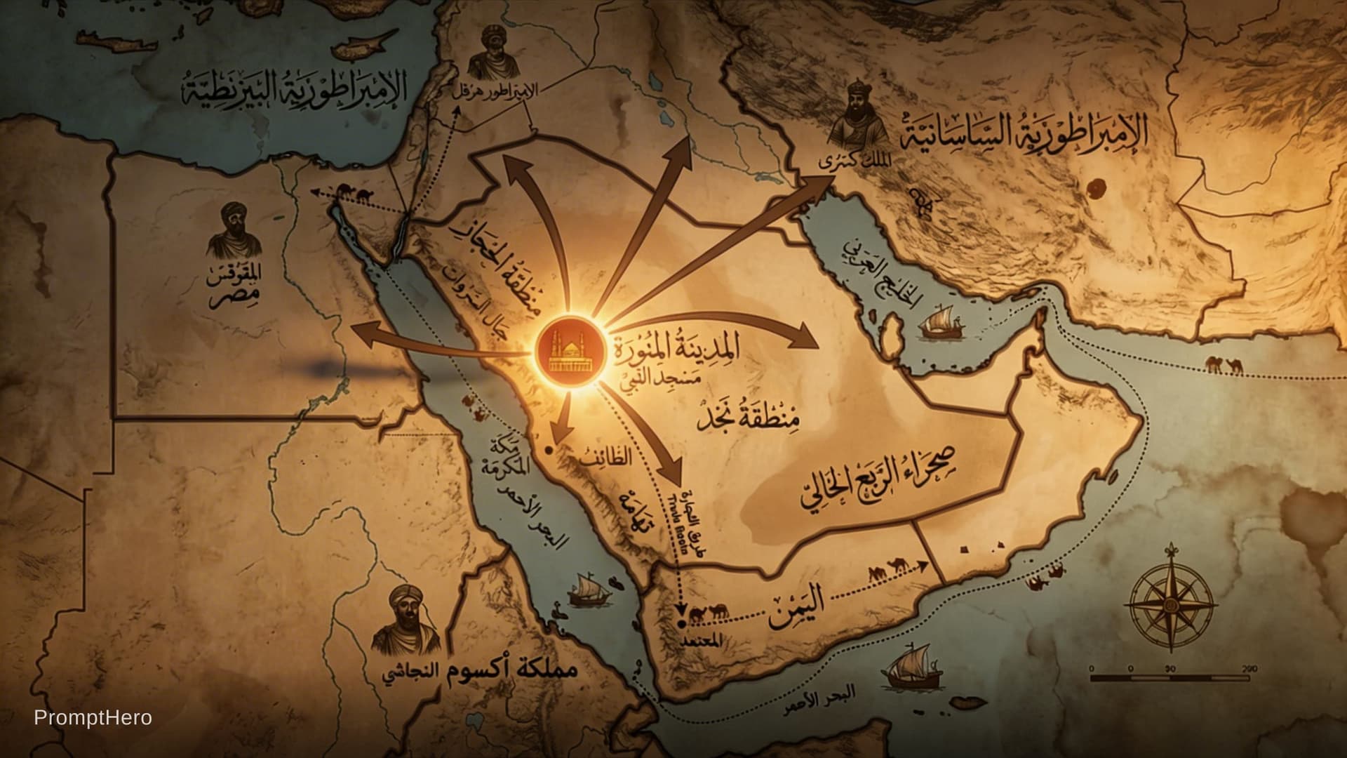 AI generated: "A cinematic, high-detail animation of a vintage-style historical map of the Arabian Peninsula. The ...