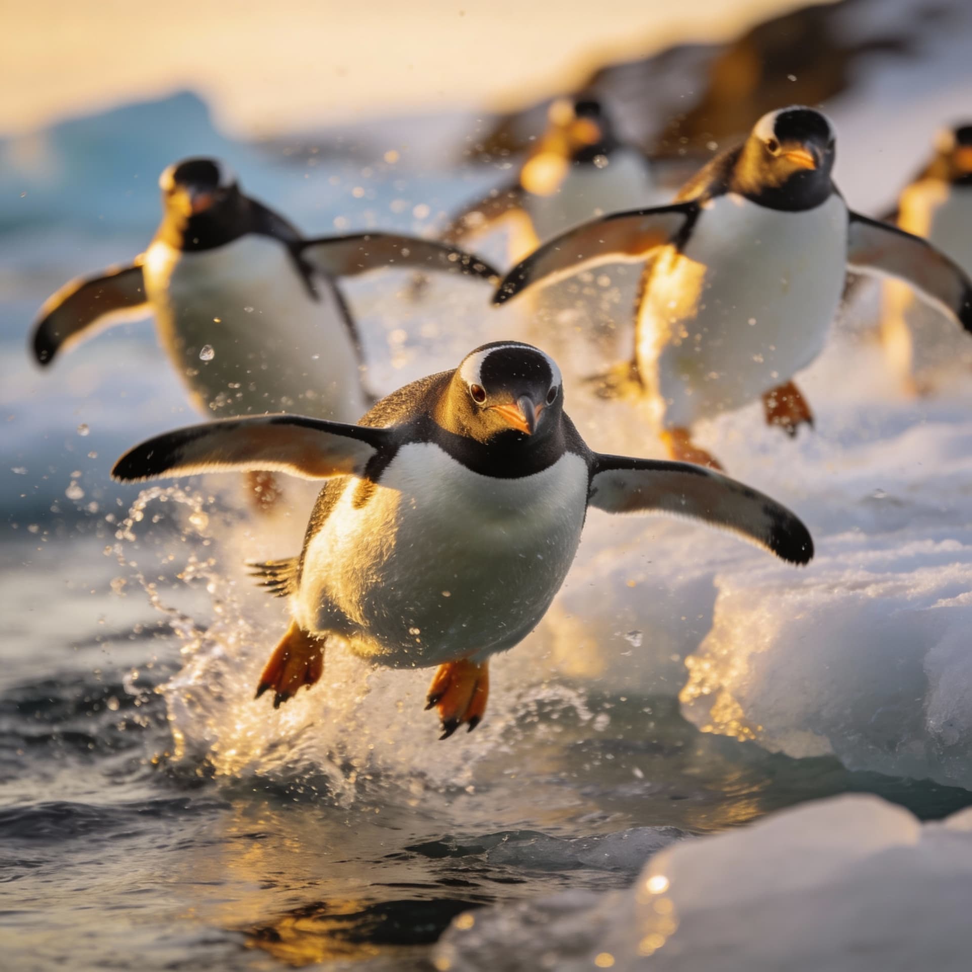 AI generated: penguins, wildlife action photography --v 7