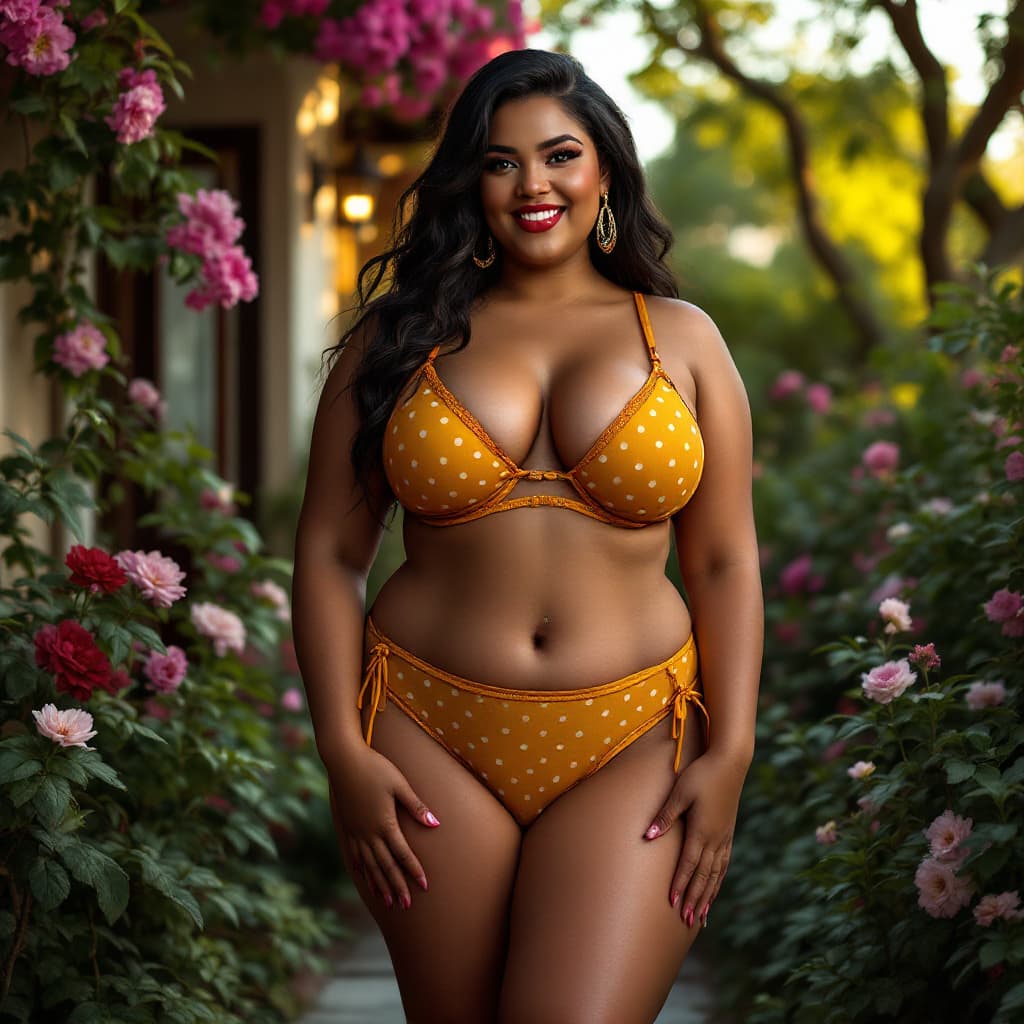 AI generated: a full body picture of an arabian American   with realistic look of a very hot  plus size girl sexy ...