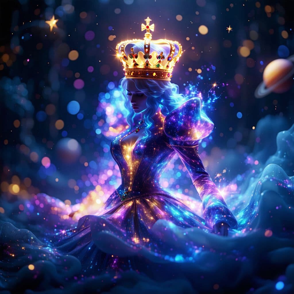 AI generated: The Queen of Hearts card transforms into a 3D hologram that appears to be made of cosmic energy. As ...
