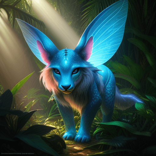 AI generated: fantasy animal in the jungle, closeup, ultra detailed, fairy lighting, photorealistic, bright colors...