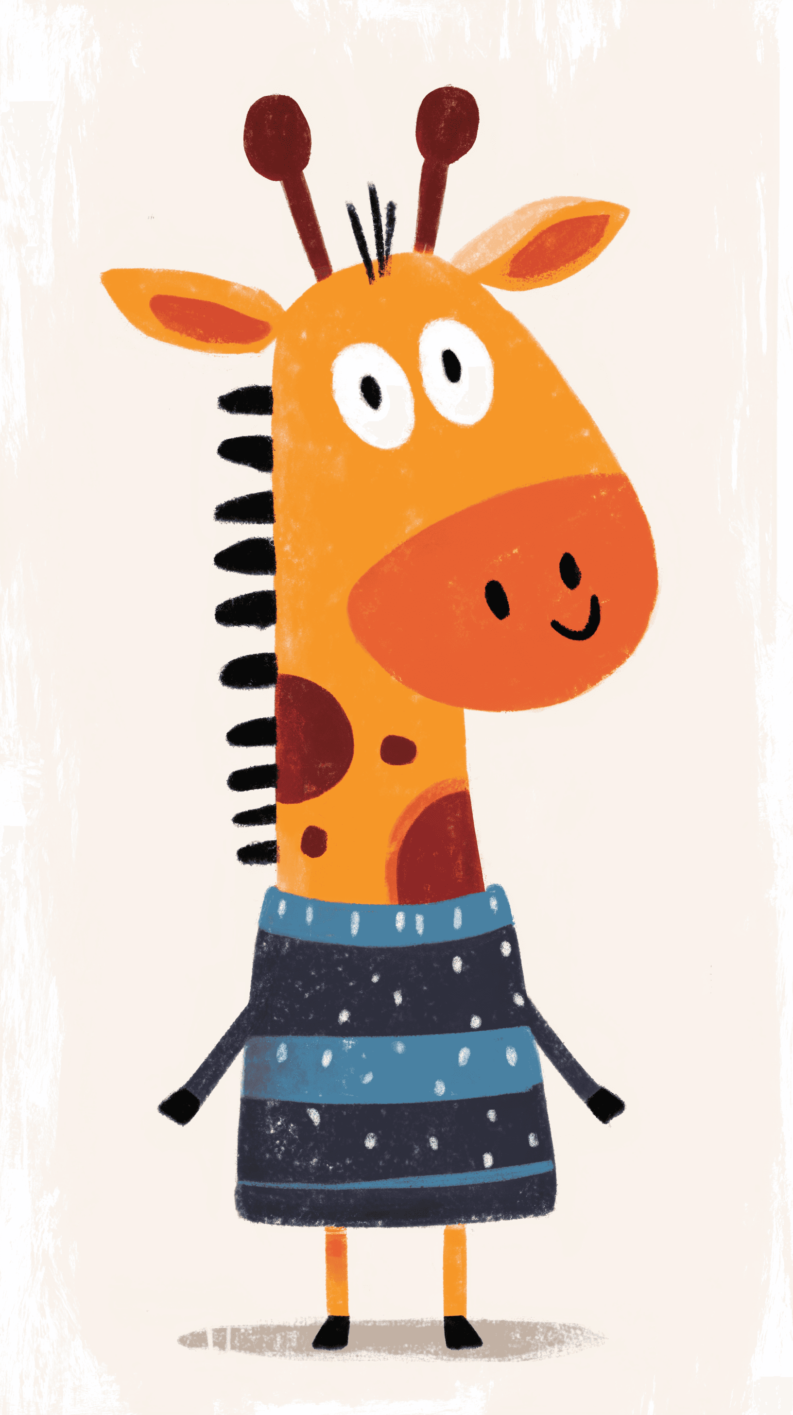 AI generated: animal character design, giraffe, simplify, cute, clean, pastel ochre background --ar 9:16 --raw --p...