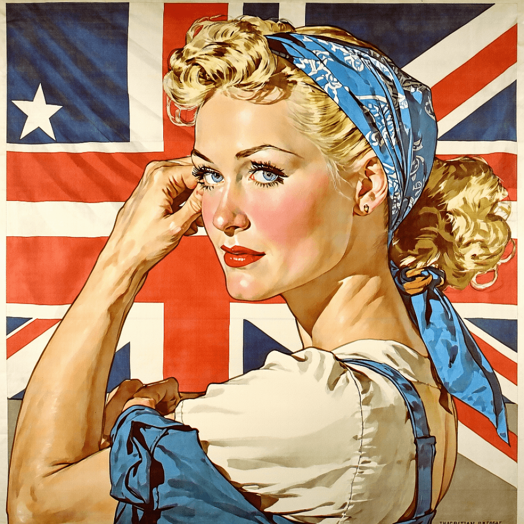 AI generated: Cover art quality illustration by ((Joseph Christian Leyendecker)), a Rosie the Riveter, 3/4 shot, f...
