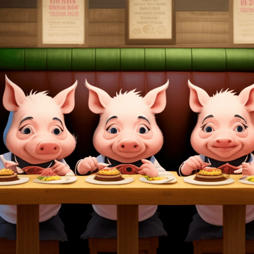 AI generated: Three little pigs in a restaurant