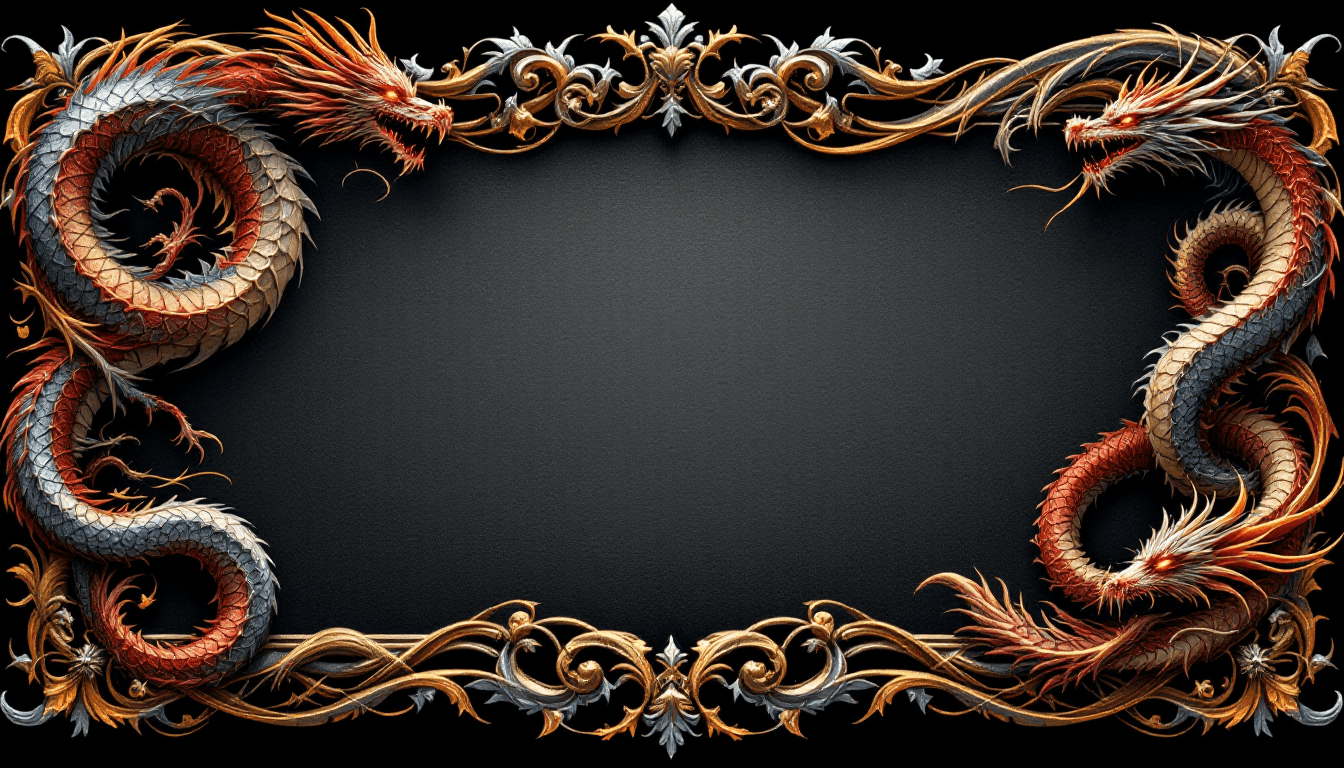 AI generated: A decorative border design featuring intricate, stylized dragons in an epic fantasy style. The drago...