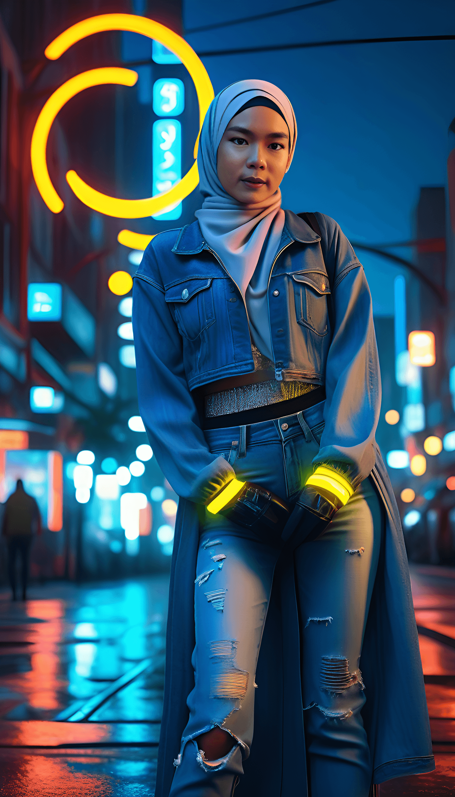 AI generated: (extremely detailed CG unity 8k wallpaper) full body portrait of a , cyberpunk city street at night,...
